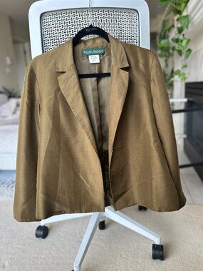 Vintage / 100% Silk Blazer / Harve Benard / Olive Green & Brown / S to M